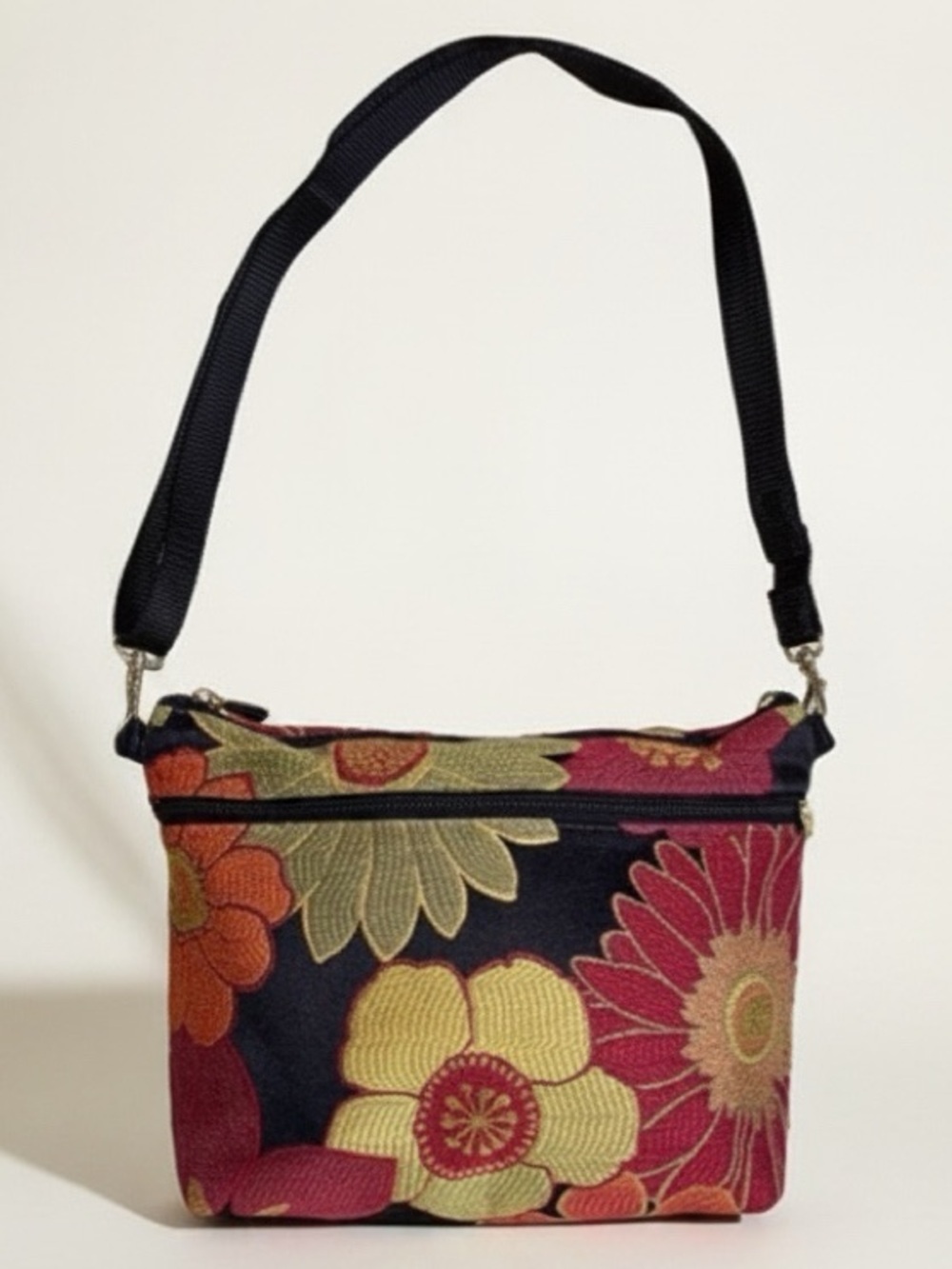 DANNY K Tapestry Crossbody Shoulder Clutch Bag Floral Splash Red Gold Black